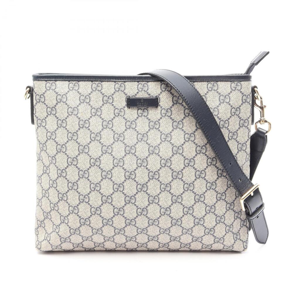 Gucci GG Supreme Shoulder Bag Canvas Leather Beige Cream Navy Blue